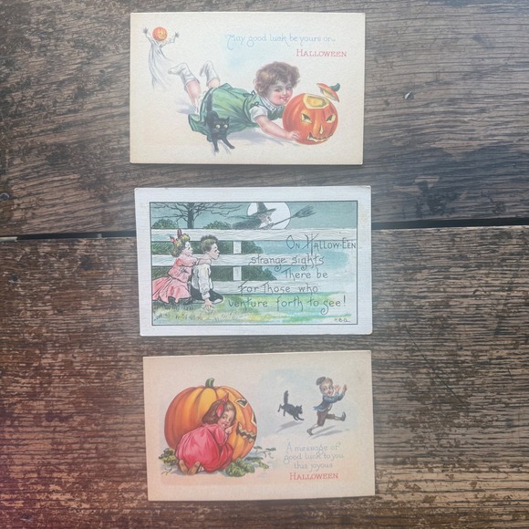Other - HBG Antique Halloween Postcards Set of 3 Multicolor Excellent Jack O Lantern Cat
